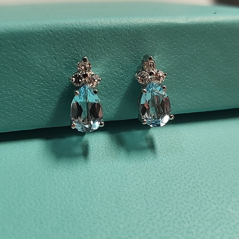 Blue and Clear Simulated Gemstone Clip  Earrings in Silver Setting